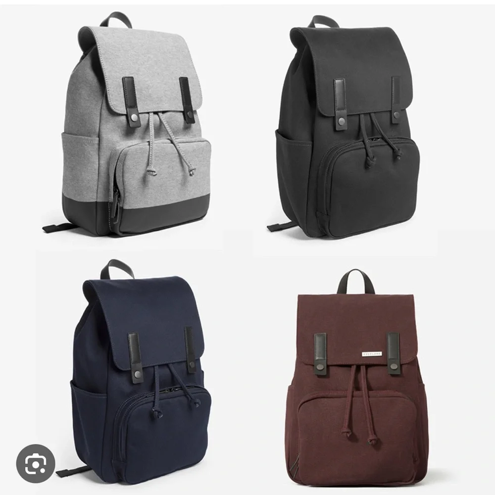 Everlane Modern Snap black cinch closure padded interior cotton blend backpack